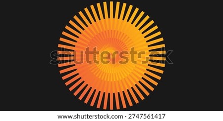 Background pattern of orange yellow gradient color sun rays. Spin motif geometric shapes. Technology pattern