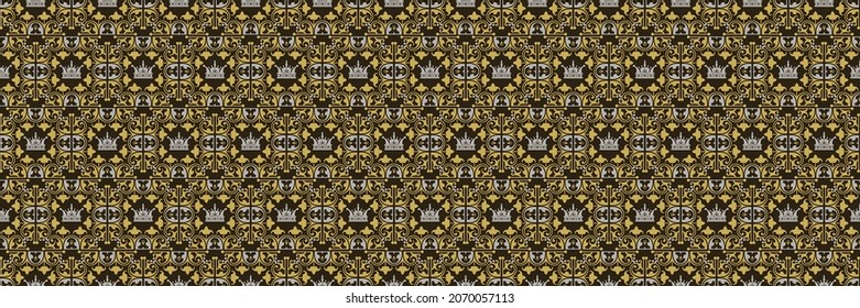 Patrón de fondo con adornos florales decorativos ornamentales sobre fondo negro para tu diseño. Fondo perfecto para papel pintado, texturas. Ilustración vectorial.
