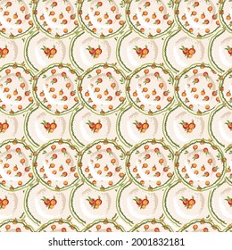 Background pattern of plates with peaches. Good for poster, invitation, card, flyer, cover, banner, brochure and other graphic design. Trendy abstract summer templates. 