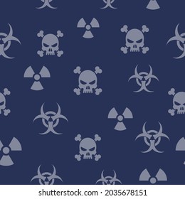 background pattern, Radiation sign, Biohazard sign, Toxic sign. fashion prints.Blue background.