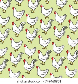 background pattern with rooster and chickens