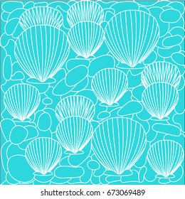 Background pattern sea bottom seashells and stones. Mask