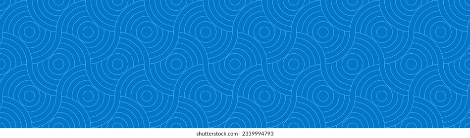 Hintergrundmuster nahtlose blaue Wellenkreislinie abstrakt. Geometrisches Linienpanorama, Vektordesign.