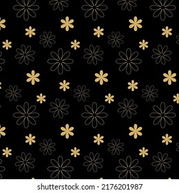 Background pattern seamless floral and flower line abstract gold color isolated on black background.