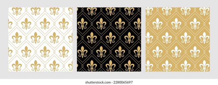Background pattern seamless geometric circles line floral design abstract gold luxury color vector. Christmas background. Fleur de lis. Heraldic.	