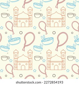 Background pattern seamless Hand Drawn Ramadhan Islamic doodle of ramadan and eid al-fitr style isolated on white background
