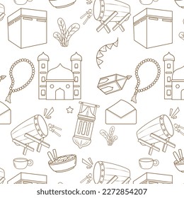 Background pattern seamless Hand Drawn Ramadhan Islamic doodle of ramadan and eid al-fitr style isolated on white background

