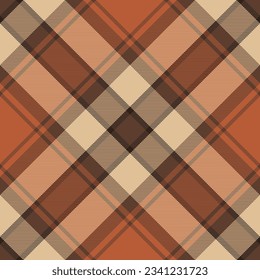 Background pattern seamless of plaid tartan textile with a fabric texture vector check in orange and dark colors.