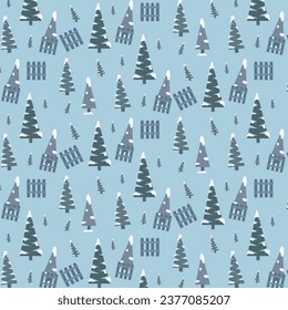 Background pattern seamless in Scandinavian style. Looped pattern with fir trees Christmas pattern.