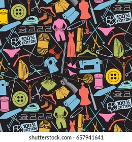 background pattern with sewing and needlework icons
