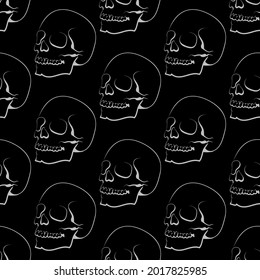 Background pattern with skulls on a black background, seamless wallpaper texture for your design
