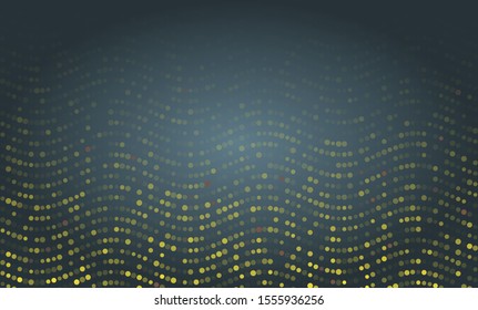 Background pattern from small circles of various sizes and different shades on a blue grey background.  Some elements of a different color. Elements are arranged in a wavy line