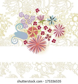 Background, pattern with space for text with stylized flowers. Contains seamless texture