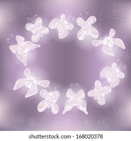 Background, pattern with space for text surrounded by glowing butterflies