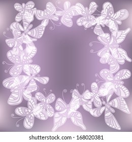 Background, pattern with space for text surrounded with glowing transparent butterflies