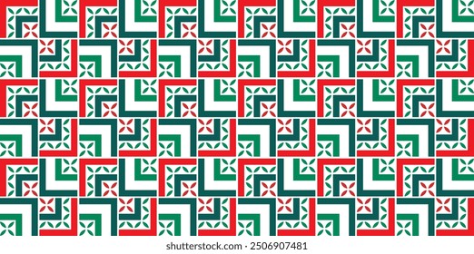 Background pattern of square lines and colorful flower shapes. Multicolor grid pattern background. Merry Christmas pattern.
