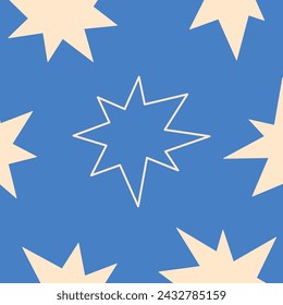 Background pattern with stars and stars, simple hand drawn different star shapes from each other, wallpaper, fabric and printable paper pattern flat vector illustration.