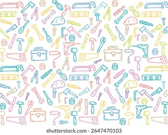 Background or pattern with Tools theme. With doodle style. For layout, website, graphic design.
