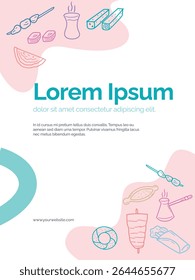 Background or pattern with Turkish Food theme. With doodle style. For layout, website, graphic design.