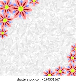 Background with pattern and unusual flowers.