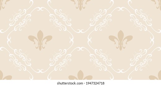 Hintergrundmuster im Vintage-Stil mit Blumenverzierungen auf beigem Hintergrund. Nahtlose Tapete-Textur für Ihr Design. Vektorgrafik