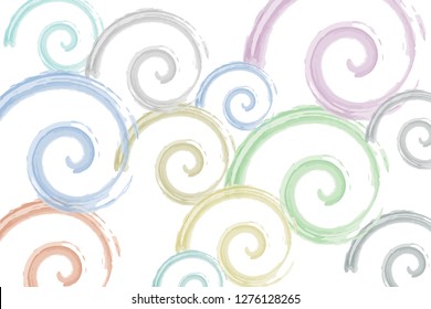 Background pattern of wave abstraction. Watercolor paint brush style vector art. Green, blue and pink colors on white background.