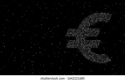 Background pattern from white dots and circles of different shades. On the right - a euro symbol filled with white dots. Vector illustration on black background with stars