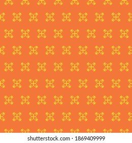 Background pattern, yellow ornament on orange. Seamless wallpaper texture. Template for wallpaper design, interior decor, greeting cards. Vector illustration.
