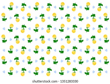 Background pattern: yellow rose and heart shape 