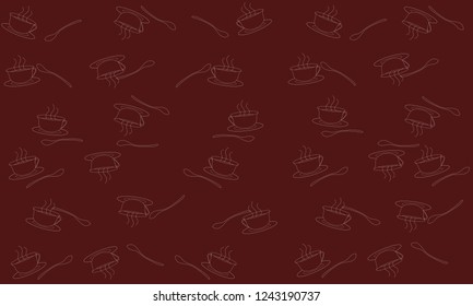 Background pattern,brown, tea cup - coffee cup with spoon