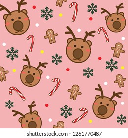 Background pattern-christmas reindeer so cute vector