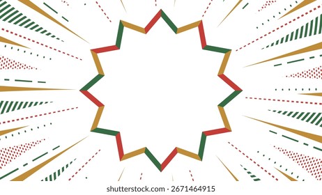 Background with patterned concentration lines and pop frame, pop design, Christmas colors, 16:9 size
