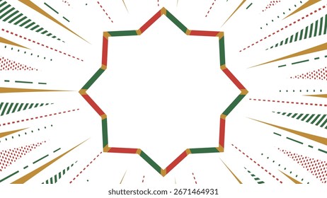 Background with patterned concentration lines and pop frame, pop design, Christmas colors, 16:9 size