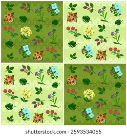 Background patterns of colorful plants for wallpaper with both dark and light tones