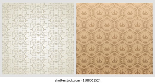 Background patterns.  Colors: gray, silver, brown. Background image in retro style. Floral pattern, wallpaper texture. Vector image, vintage