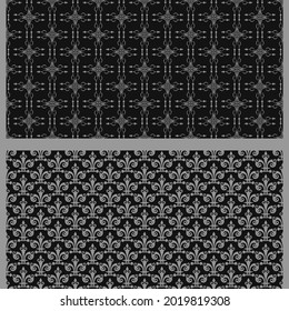 Background patterns with decorative elements. Set. Black and white, wallpaper. Seamless pattern, texture. Vector image