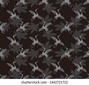 
background patterns with leaf motifs combined with abstract goose. vector illustration.