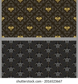 Background patterns in vintage style, set, colors: black, gray, gold, vector graphics