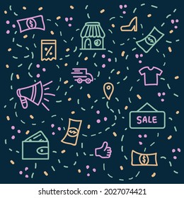 Background Payment in the online store. The concept of buying from a smartphone and paying online. Beautiful pattern online store for textiles. Vector illustration