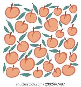 Background of peaches and leaves. Vector illustration