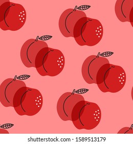 Background with peaches, seamless fruit pattern for textile, summer wallpaper, vector illustration