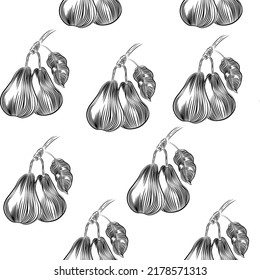 background with pears, healthy fruits, vector isolated seamless pattern. Concept for print, cards, wallpapers, fabric texture