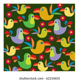 background of pelican  birds and flowers. vector illustration