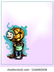 Background pen stroke pumpkin boy