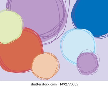 background. Pencil and crayon like kid drawn colorful round design elements. Like child drawn pastel chalk circle background. Cute of kid like painting sphere. Set of hand drawing round banner.