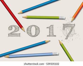 Background with pencils and corrected 2017 text