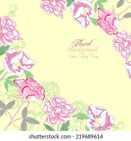 Background with  peonies and pink rose.Vector Illustration