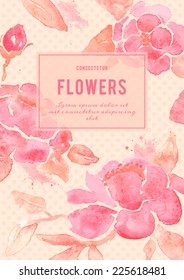 Background with Peony flowers. Watercolor painting in vector.