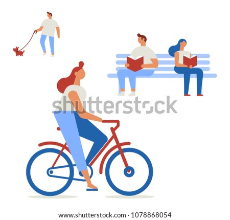 Background people characters. Outdoor activity. Flat vector illustration.