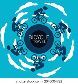 Background of people cycling under a bright blue sky. With white clouds, riding a bicycle race